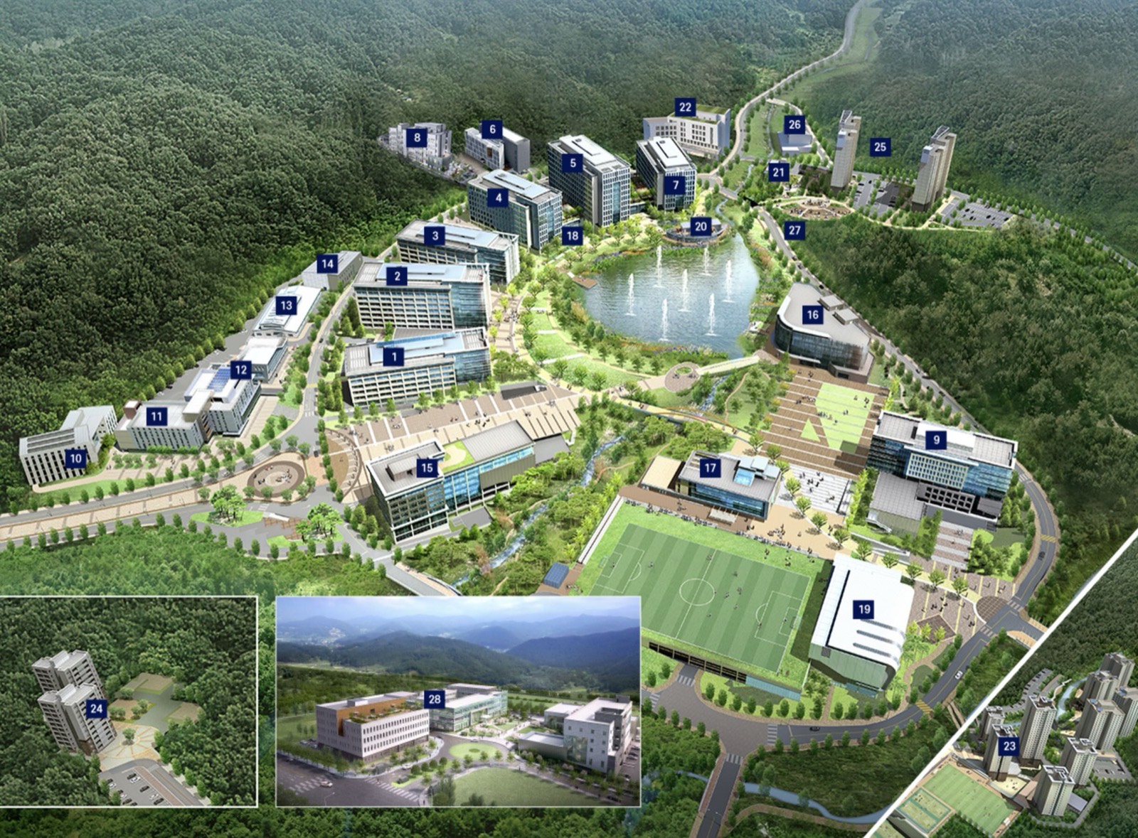 Map of the UNIST campus with numbered buildings